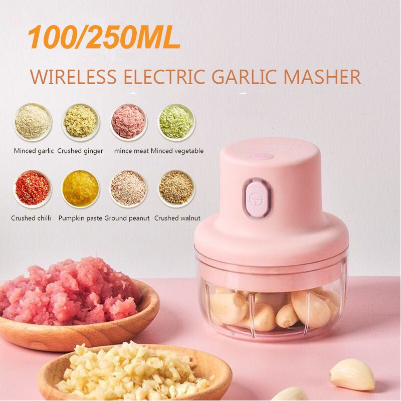 New Hot 100/250ml USB Mini Wireless Electric Garlic Masher Press Mincer  Vegetable Chili Meat Grinder